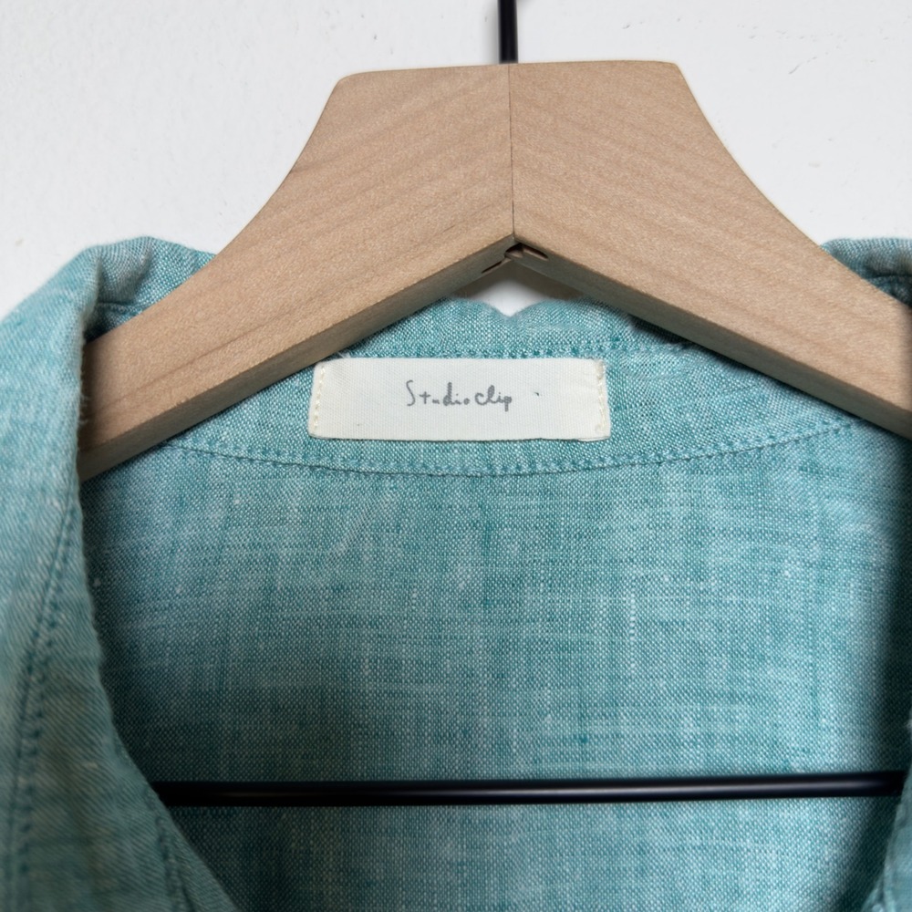 Studio Clip‎ Japanese Women 100% Linen Roll Tab 3/4 Sleeve Button Down Tunic Top - Picture 5 of 7